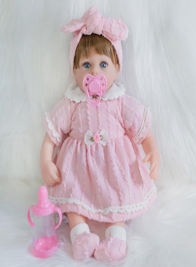 ENADOLL Lifelike Reborn Baby Doll, Newborn Baby Dolls Realistic 16 Inch Girl with Pink Headband Silicone Vinyl Weighted Soft Body Gift Set for Kids Age 3+ - Image 1